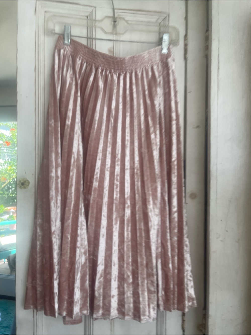 Stunning Poised Pleated Lush Velvet Velour Midi Skirt - Blush Pink